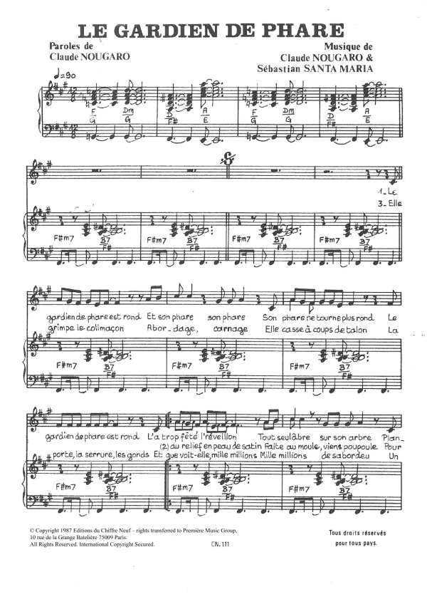 Claude Nougaro Le Gardien De Phare Musik Noten - Piano & Vocal - 115723-0