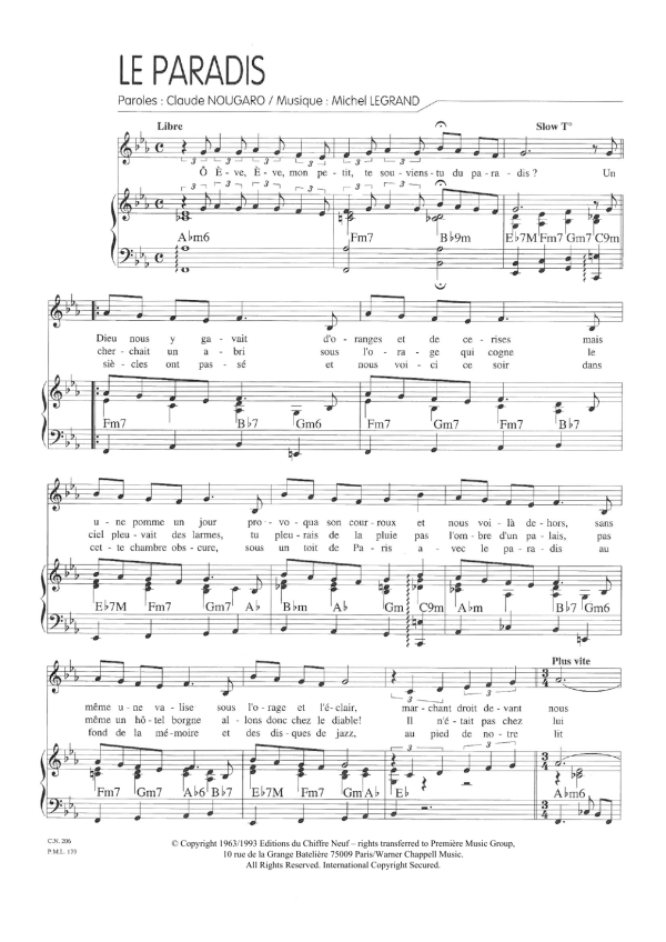 Claude Nougaro Le Paradis Musik Noten - Piano & Vocal - 115715-0