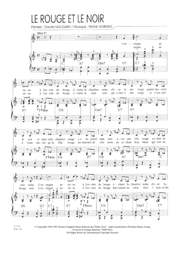 Claude Nougaro Le Rouge Et Le Noir Musik Noten - Piano & Vocal - 115730-0