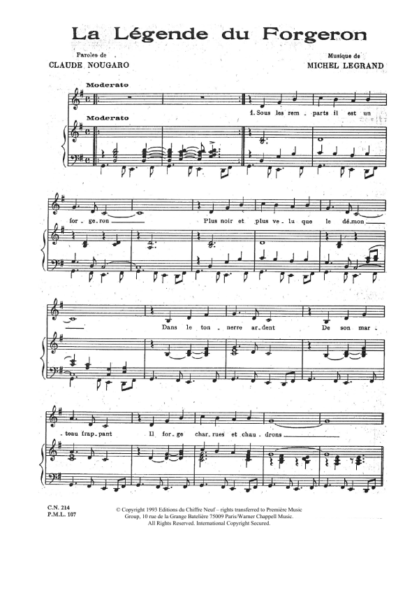Claude Nougaro Legende Du Forgeron Musik Noten - Piano & Vocal - 115713-0