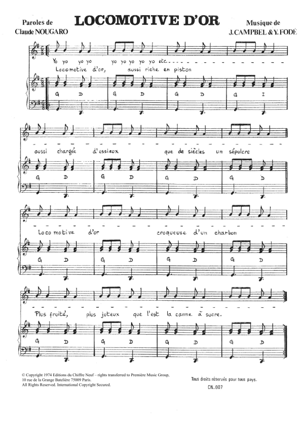 Claude Nougaro Locomotive D'or Musik Noten - Piano & Vocal - 115739-0