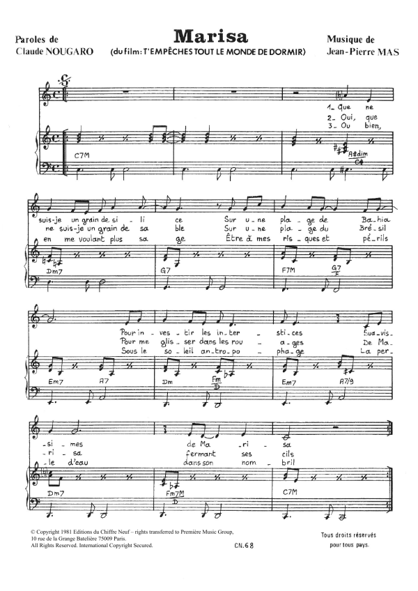 Claude Nougaro Marisa Musik Noten - Piano & Vocal - 115736-0