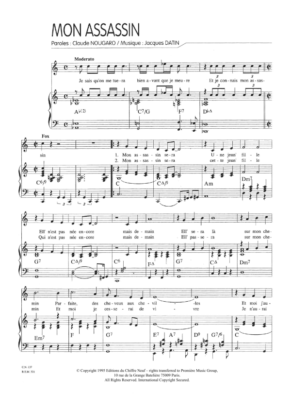Claude Nougaro Mon Assassin Musik Noten - Piano & Vocal - 115745-0