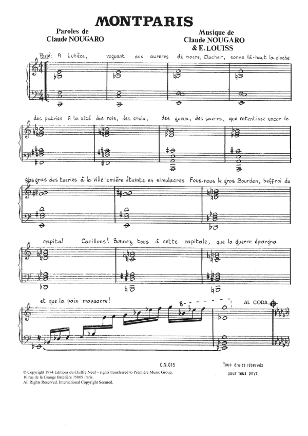 Claude Nougaro Montparis Musik Noten - Piano & Vocal - 115747-0