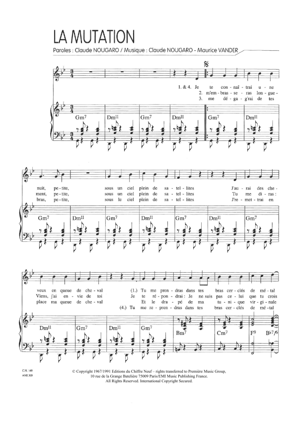 Claude Nougaro Mutation Musik Noten - Piano & Vocal - 115694-0