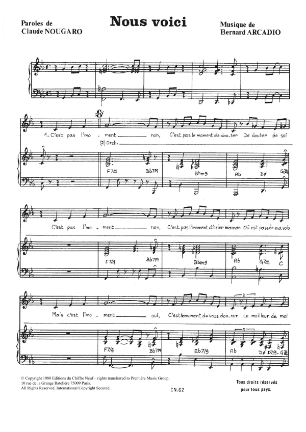 Claude Nougaro Nous Voici Musik Noten - Piano & Vocal - 115749-0