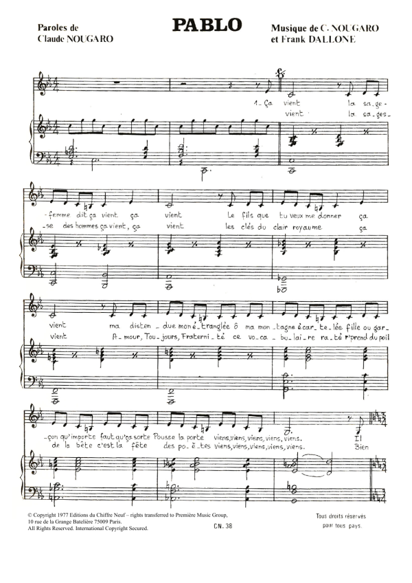 Claude Nougaro Pablo Musik Noten - Piano & Vocal - 115761-0