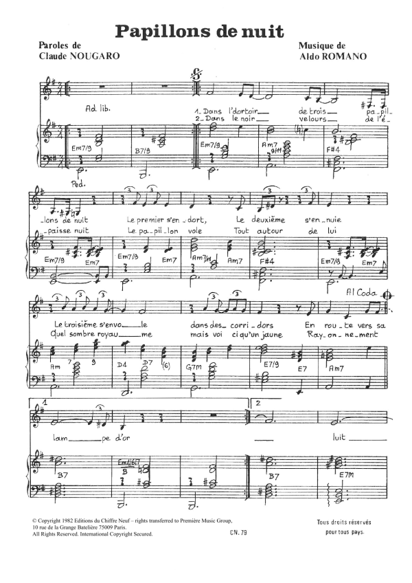 Claude Nougaro Papillons De Nuit Musik Noten - Piano & Vocal - 115762-0