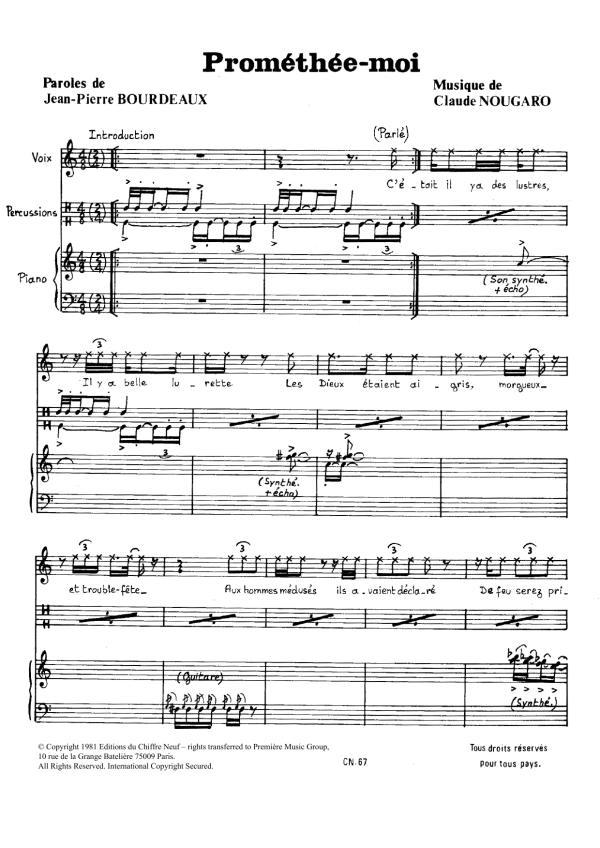 Claude Nougaro Promethee-moi Musik Noten - Piano & Vocal - 115771-0