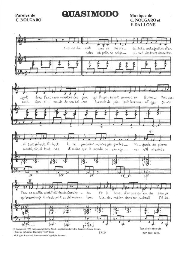 Claude Nougaro Quasimodo Musik Noten - Piano & Vocal - 115773-0
