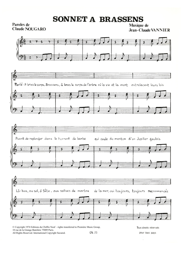 Claude Nougaro Sonnet A Brassens Musik Noten - Piano & Vocal - 115803-0