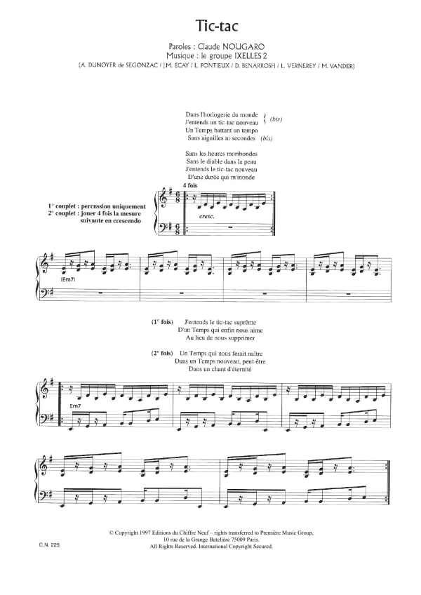 Claude Nougaro Tic Tac Musik Noten - Piano & Vocal - 115812-0
