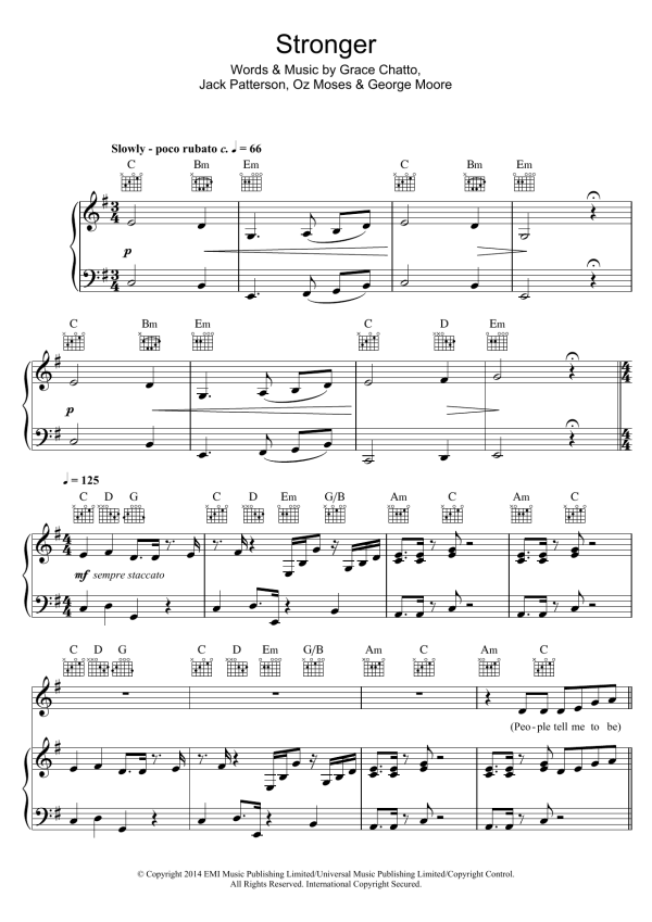 Clean Bandit Stronger Musik Noten - Piano, Vocal & Guitar Chords - 121991-0