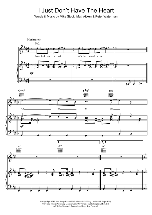 Cliff Richard I Just Don't Have The Heart Musik Noten - Piano, Vocal & Guitar Chords - 122812-0