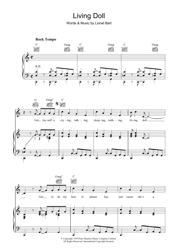 Cliff Richard Living Doll Musik Noten - Piano, Vocal & Guitar Chords - 38794-0