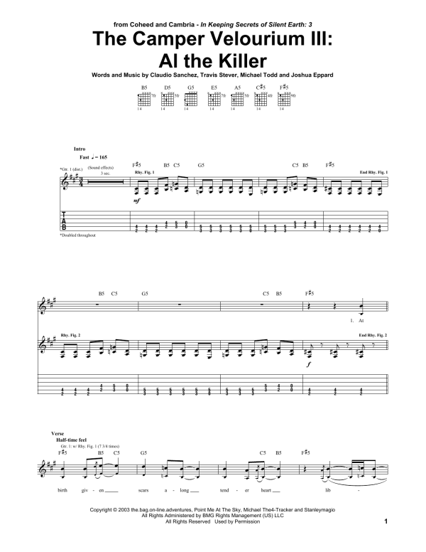 Coheed And Cambria The Camper Velourium III: Al The Killer Musik Noten - Guitar Tab - 159573-0