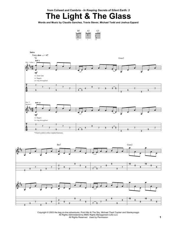 Coheed And Cambria The Light & The Glass Musik Noten - Guitar Tab - 159579-0