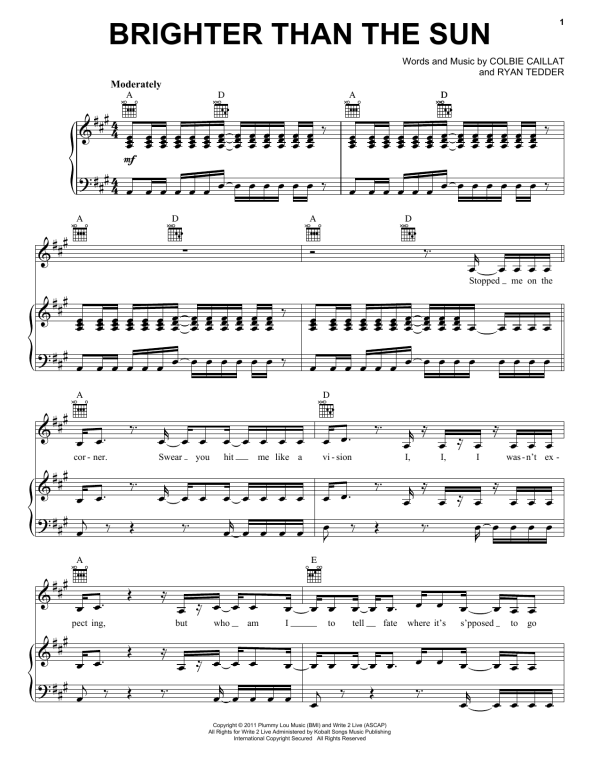 Colbie Caillat Brighter Than The Sun Musik Noten - Easy Piano - 92364-0