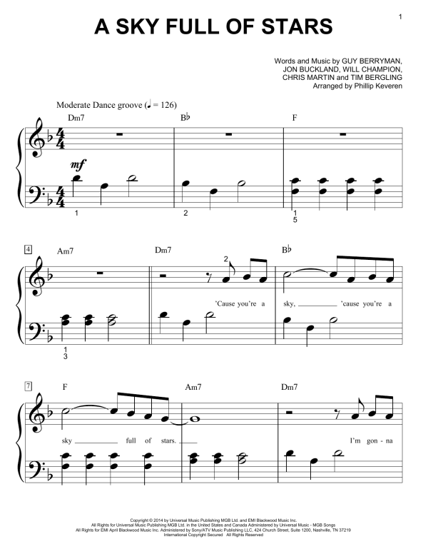 Coldplay A Sky Full Of Stars (arr. Phillip Keveren) Musik Noten - Big Note Piano - 162091-0