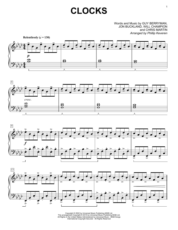 Coldplay Clocks [Classical version] (arr. Phillip Keveren) Musik Noten - Piano Solo - 161672-0