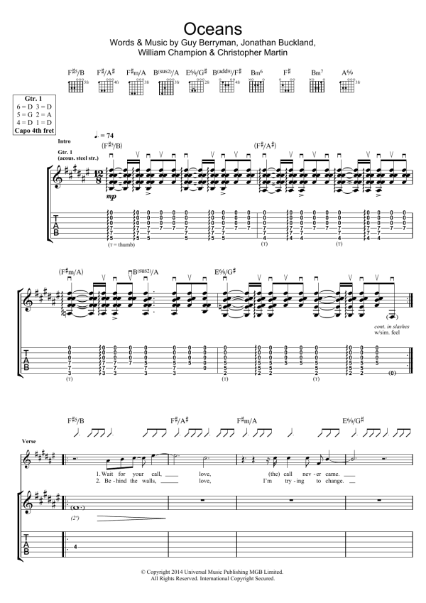 Coldplay Oceans Musik Noten - Guitar Tab - 118877-0