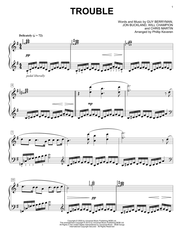 Coldplay Trouble [Classical version] (arr. Phillip Keveren) Musik Noten - Piano Solo - 161670-0