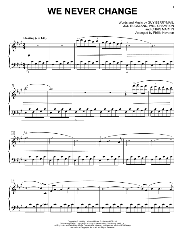 Coldplay We Never Change [Classical version] (arr. Phillip Keveren) Musik Noten - Piano Solo - 161675-0