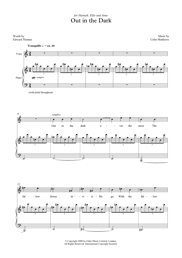 Colin Matthews Out in the Dark (for soprano and piano) Musik Noten - Piano & Vocal - 46054-0