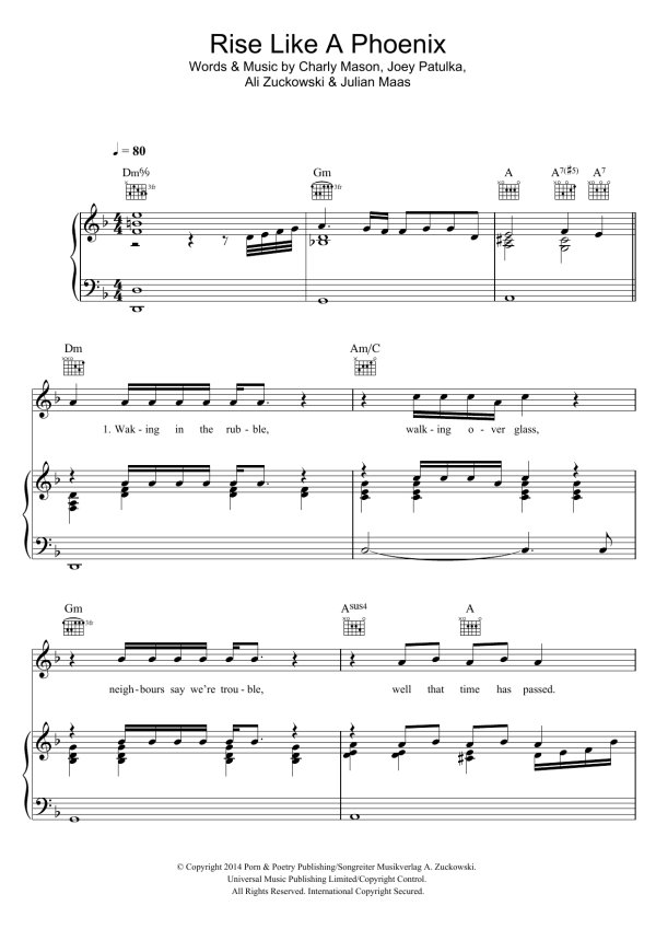 Conchita Wurst Rise Like A Phoenix Musik Noten - Piano, Vocal & Guitar Chords - 118857-0