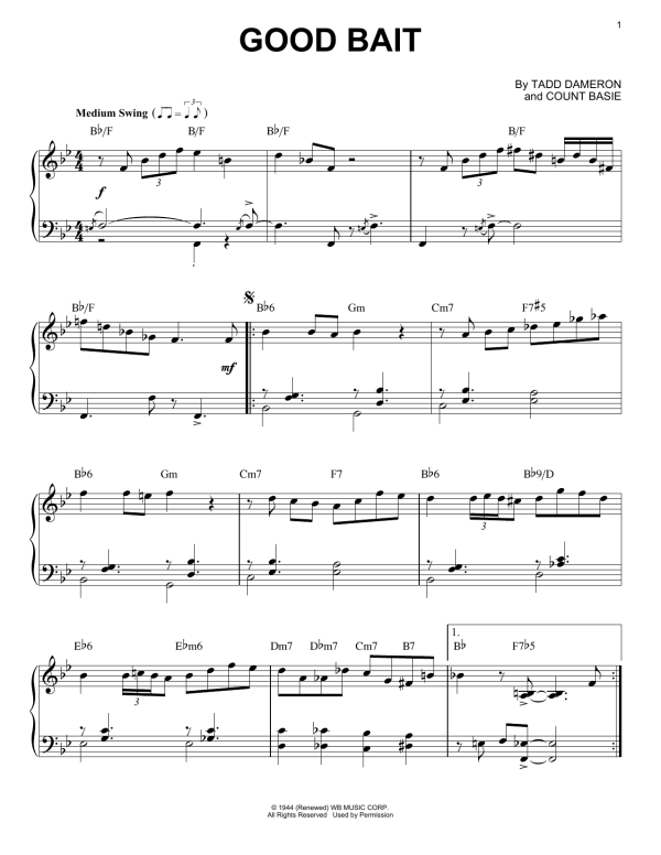 Count Basie Good Bait Musik Noten - Piano, Vocal & Guitar Chords - 152615-0