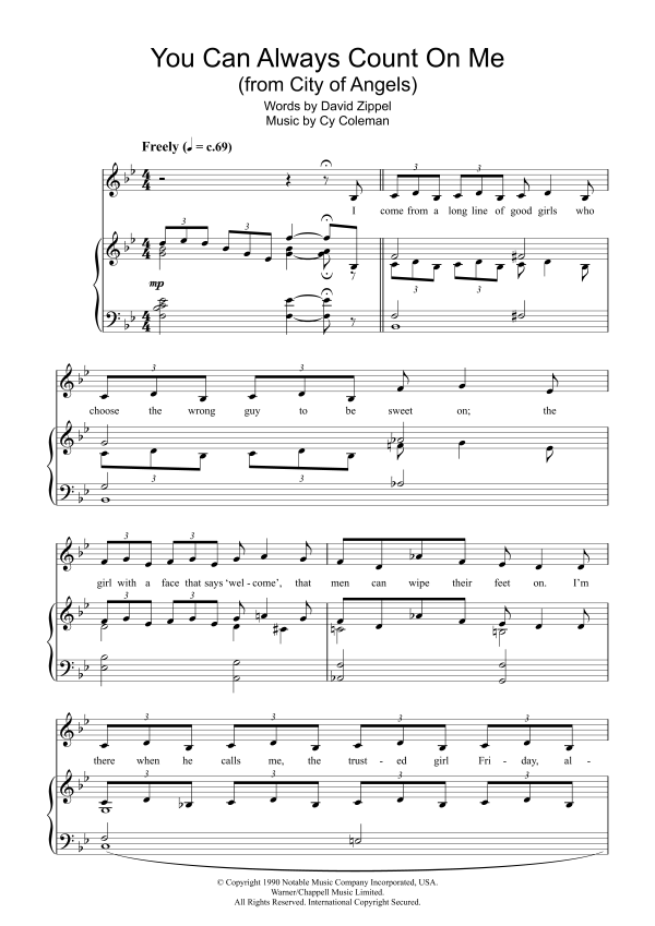 Cy Coleman You Can Always Count On Me (from City Of Angels) Musik Noten - Piano, Vocal & Guitar Chords - 32972-0