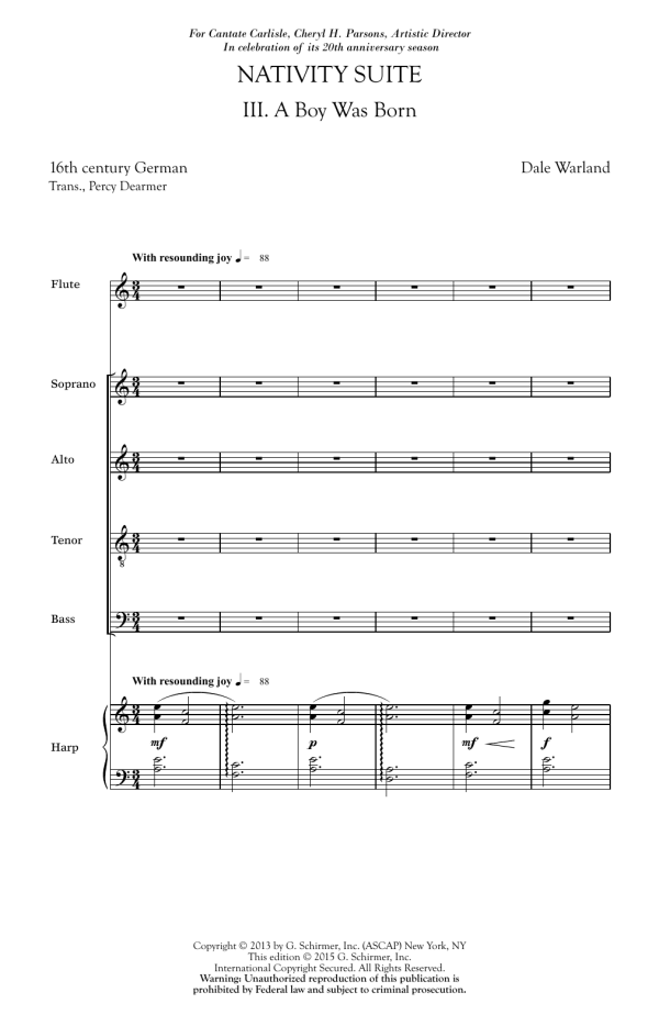 Dale Warland A Boy Was Born Musik Noten - SATB Choir - 158212-0