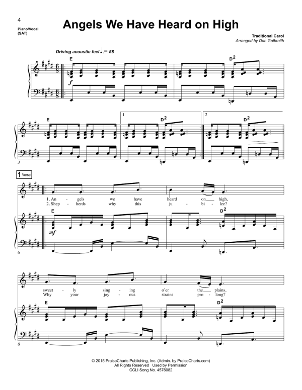 Dan Galbraith Angels We Have Heard On High Musik Noten - Piano & Vocal - 161052-0
