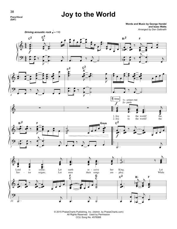 Dan Galbraith Joy To The World Musik Noten - Piano & Vocal - 161143-0