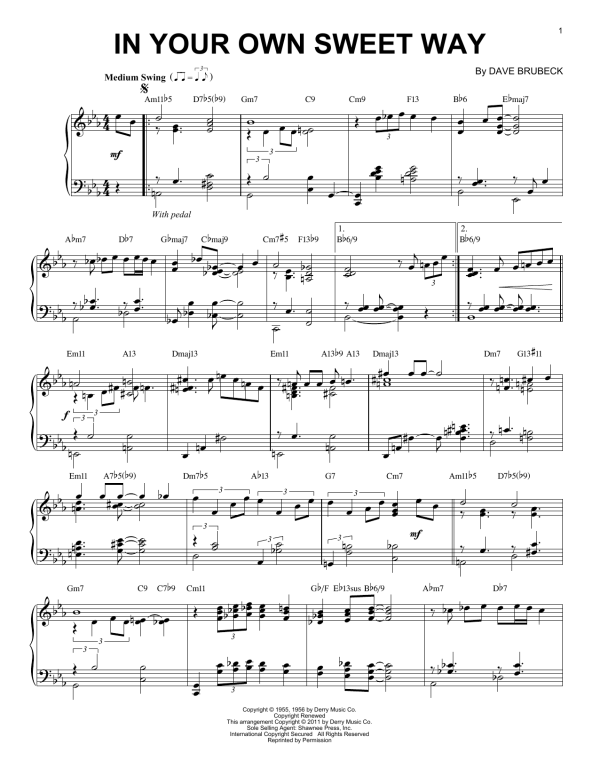 Dave Brubeck In Your Own Sweet Way (arr. Brent Edstrom) Musik Noten - Piano Solo - 85069-0