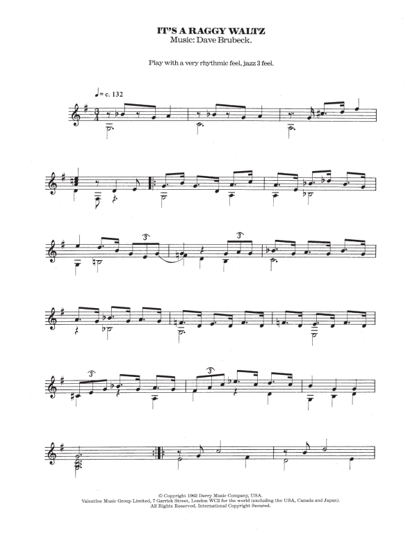 Dave Brubeck It's A Raggy Waltz Musik Noten - Easy Guitar - 118776-0