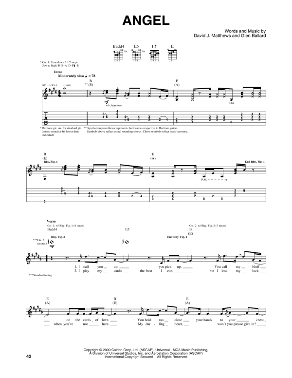 Dave Matthews Band Angel Musik Noten - Guitar Tab - 165087-0