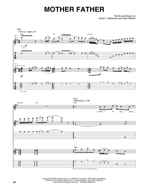 Dave Matthews Band Mother Father Musik Noten - Guitar Tab - 165083-0
