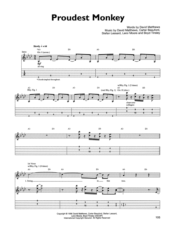 Dave Matthews Band Proudest Monkey Musik Noten - Guitar Tab - 166682-0