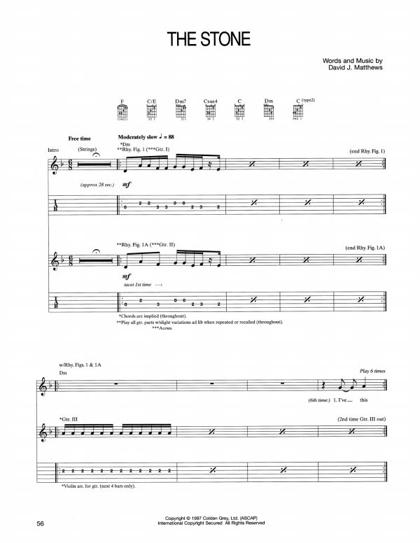 Dave Matthews Band The Stone Musik Noten - Guitar Tab - 166445-0