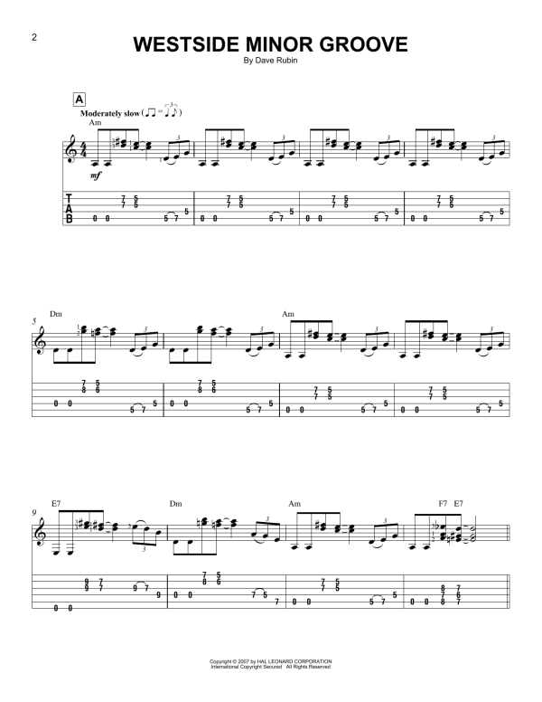 Dave Rubin Westside Minor Groove Musik Noten - Easy Guitar Tab - 165577-0