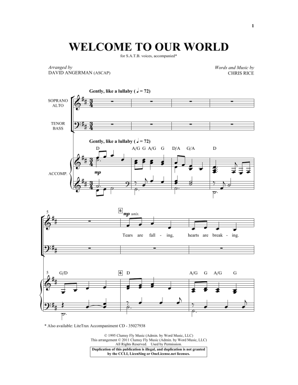 David Angerman Welcome To Our World Musik Noten - SATB Choir - 159795-0
