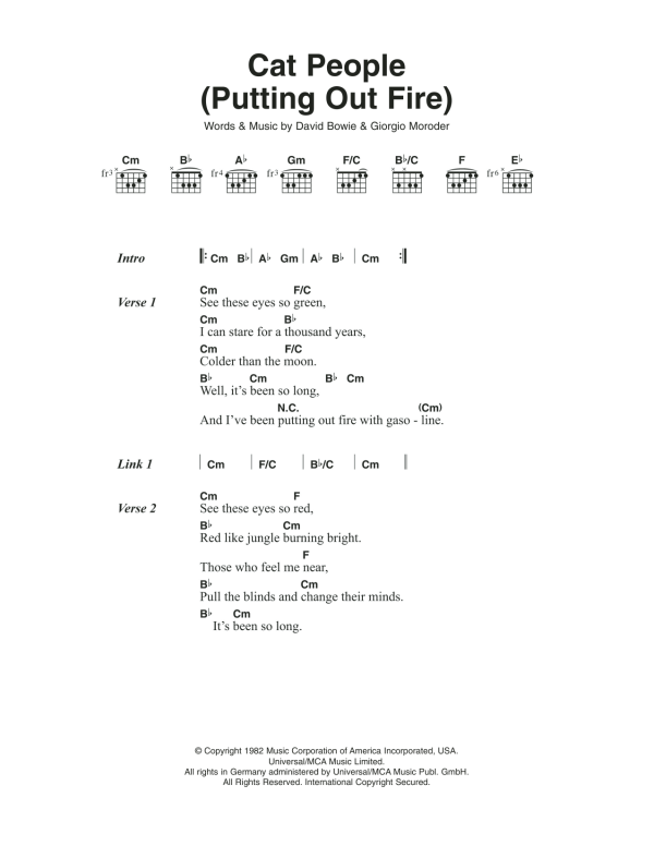 David Bowie Cat People (Putting Out Fire) Musik Noten - Guitar Chords/Lyrics - 112186-0