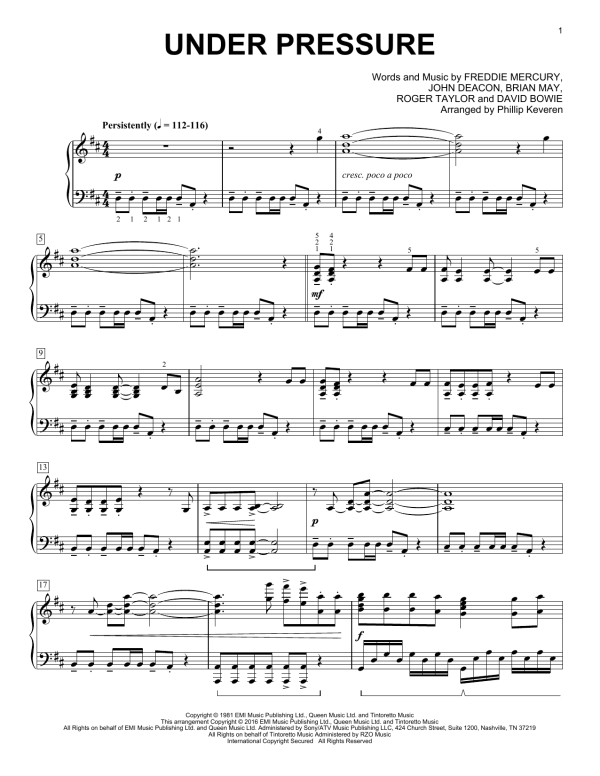 David Bowie & Queen Under Pressure [Classical version] (arr. Phillip Keveren) Musik Noten - Piano Solo - 171555-0
