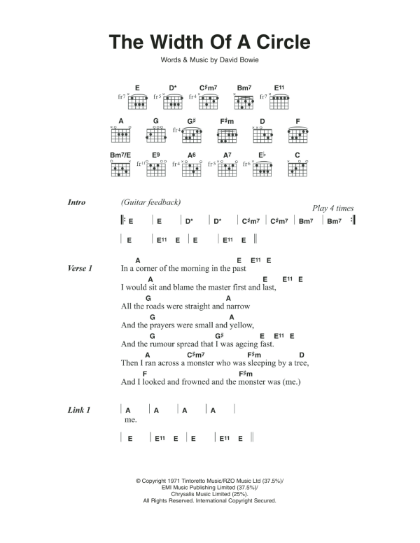 David Bowie The Width Of A Circle Musik Noten - Guitar Chords/Lyrics - 108620-0