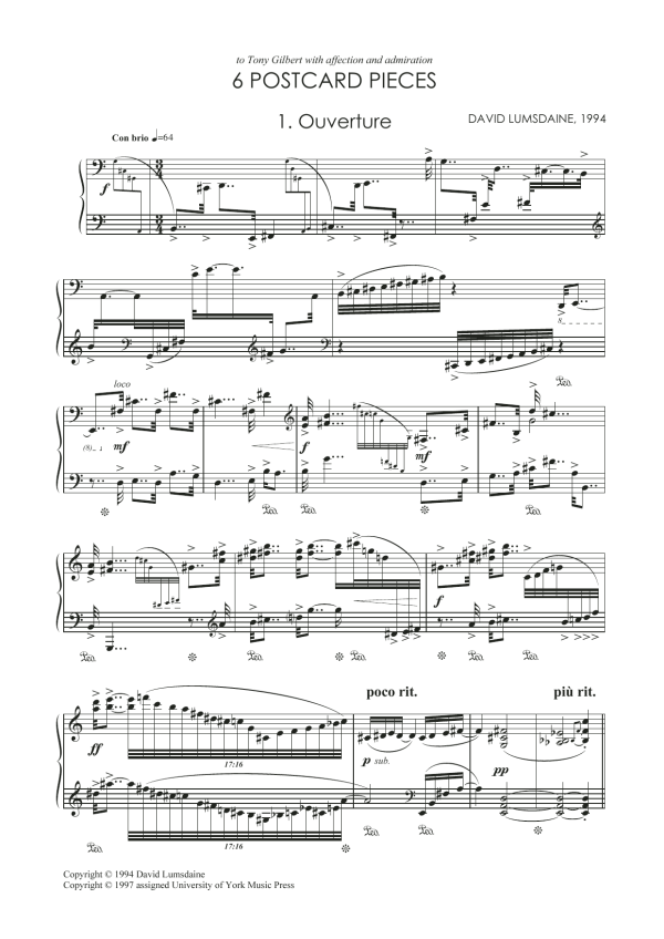 David Lumsdaine Six Postcard Pieces Musik Noten - Piano Solo - 115255-0
