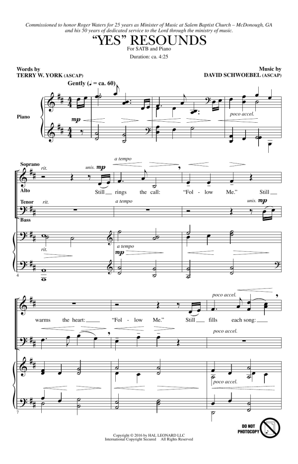 David Schwoebel "Yes" Resounds Musik Noten - SATB Choir - 175610-0