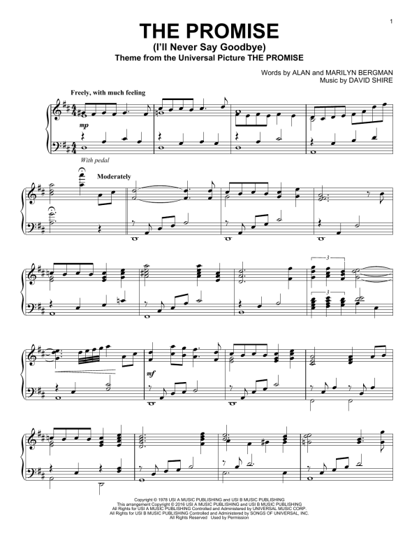 David Shire The Promise (I'll Never Say Goodbye) Musik Noten - Piano Solo - 175958-0