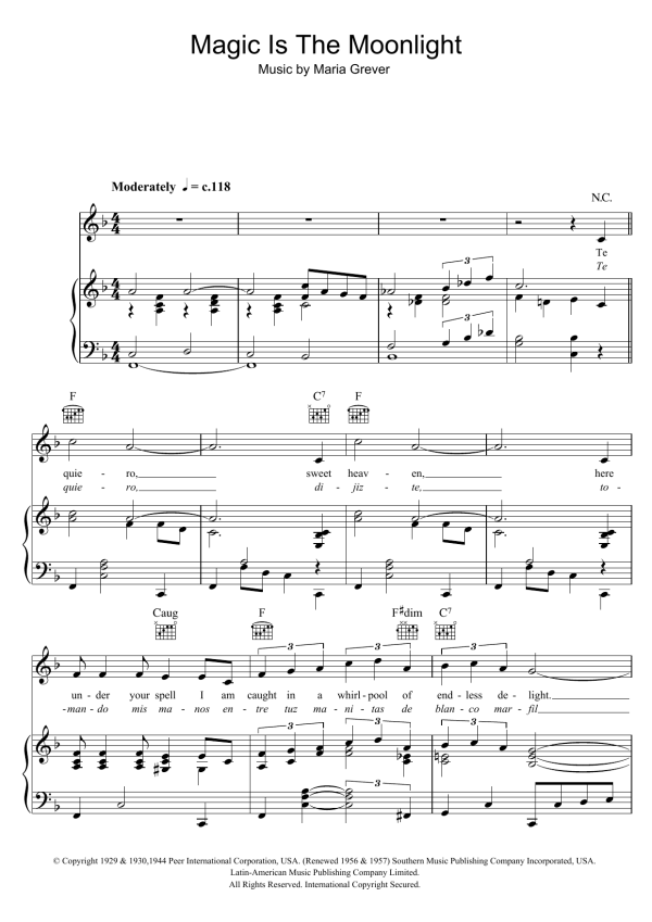Dean Martin Magic Is The Moonlight (Te Quiero Dijiste) Musik Noten - Piano, Vocal & Guitar Chords - 47954-0
