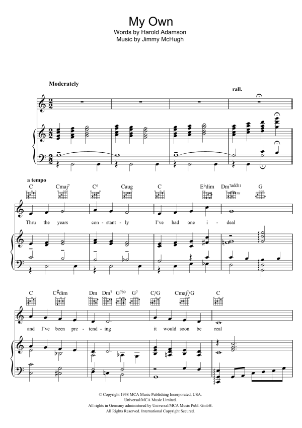 Deanna Durbin My Own Musik Noten - Piano, Vocal & Guitar Chords - 46982-0